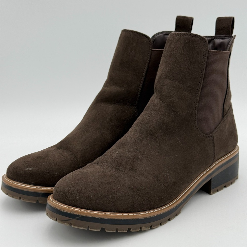 Kensie Kayla Boots Womens 10 M Brown Suede Ankle Classic Chelsea Boho Casual